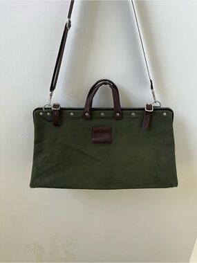 Line of Trade Green Canvas Weekender Bag with Brown Leather Trim
